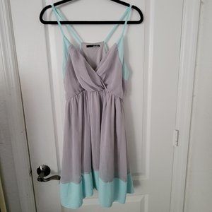 Lulus Grey and Light Blue Georgette Colorblock Dress Large 21501